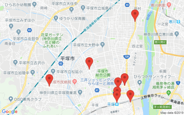 平塚の保険相談窓口のマップ